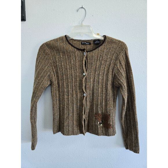 Vintage Crossing Pointe 100% Wool Brown Sweater Button up Winter Sweater - Picture 5 of 7